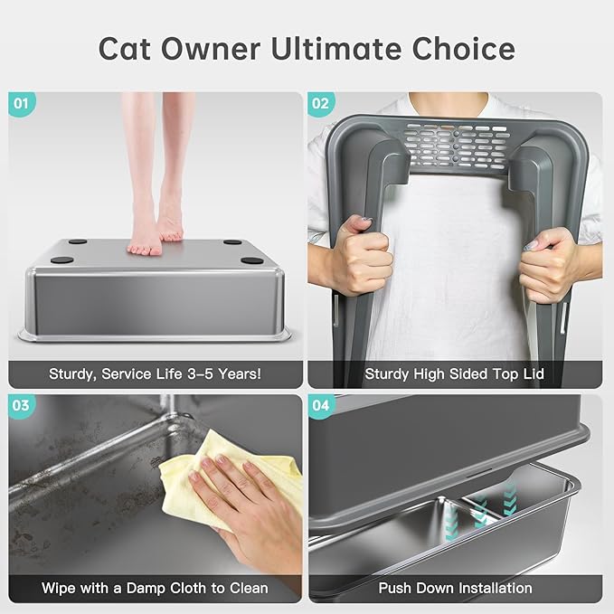 WoofiGo Enclosed Stainless Steel Cat Litter Box - Image 5