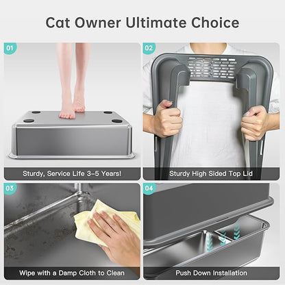 WoofiGo Enclosed Stainless Steel Cat Litter Box - Image 5