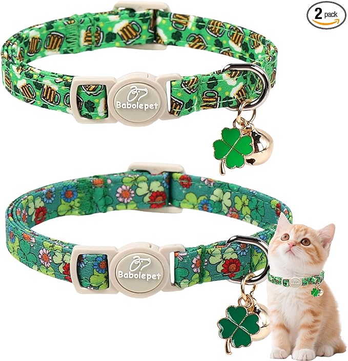 2 Pack St. Patrick’s Day Cat Collars by Babolepet