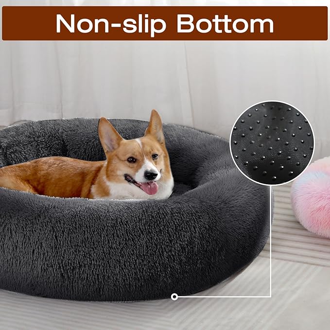 JOLLYVOGUE Dog Bed, Calming Anti-Anxiety Large Dog Bed, Fluffy Donut Cushion - Image 4