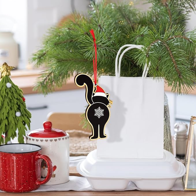 Black Cat Butt Christmas Ornament Wooden Funny Cat - Image 4