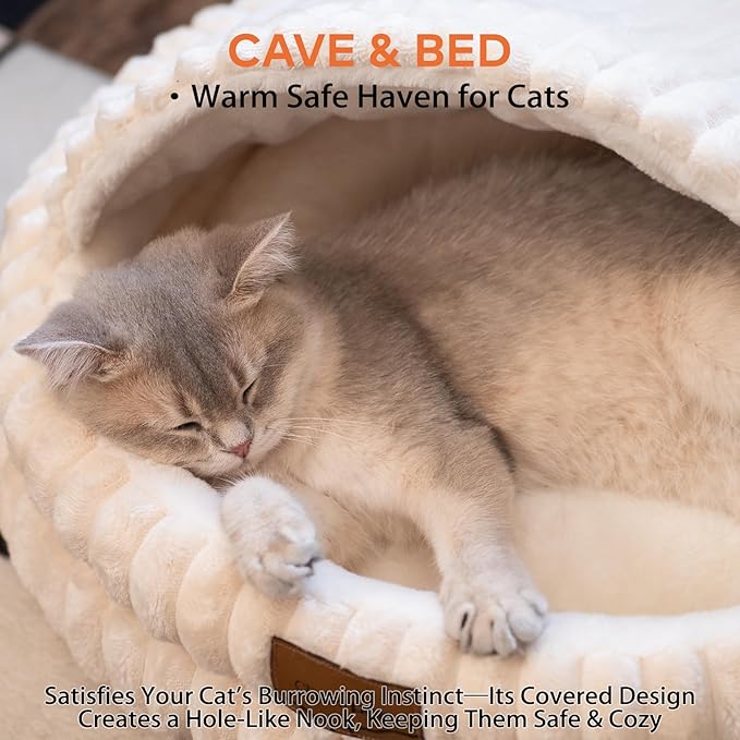 CHEERPALS Cat Cave Bed for Indoor Cats, Washable Covered Cat Bed Hooded Kitty - Image 2