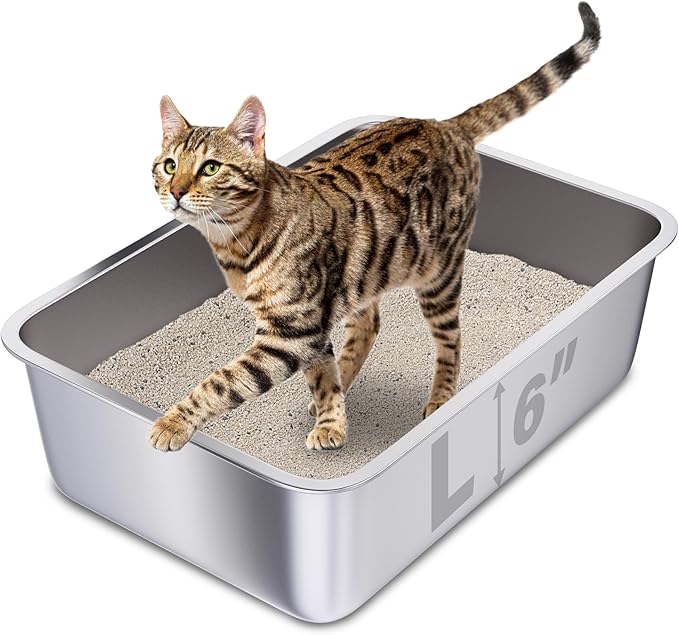 Stainless Steel Cat Litter Box, Non Stick No Smell Litterbox by Holintan