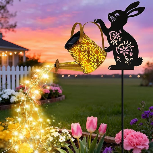 Solar Watering Can Lights, Bunny Hanging Lantern Solar Lights Outdoor, Rabbits by yulloyello