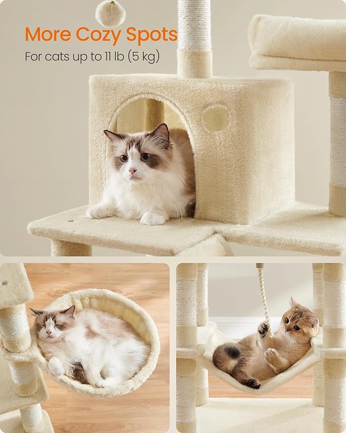 Feandrea Cat Tree, 66.1-Inch Large Cat Tower, 2 Perches, 2 Caves - Image 4
