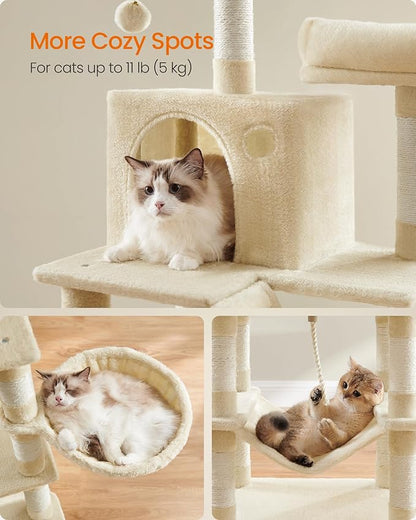 Feandrea Cat Tree, 66.1-Inch Large Cat Tower, 2 Perches, 2 Caves - Image 4