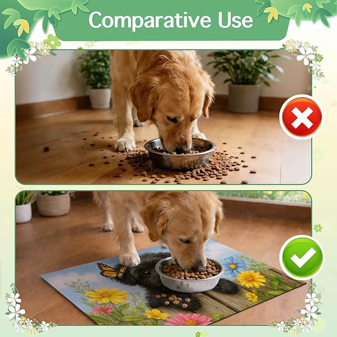 HOMETITUTE Dog Feeding Mat Butterfly Flower Pattern 20" x 12", Non Slip Dog Cat - Image 8