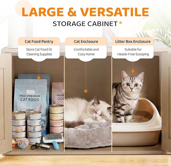 VINGLI Cat Tree Tower with Litter Box, Cat Tower wih Scratching Posts, Houses - Image 3