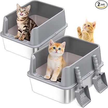 2PACK Stainless Steel Cat Litter Box, Metal Kitty Litter Box by ICYAIR