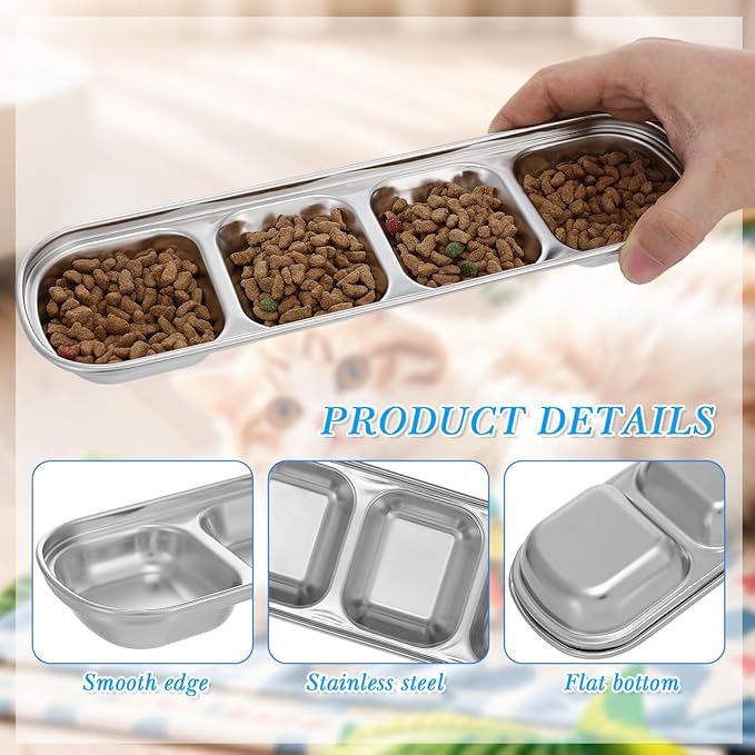 Ipetboom Compartment Pet Tray Food Bowls: 4pcs Stainless Steel Cat Bowl Divided - Image 3