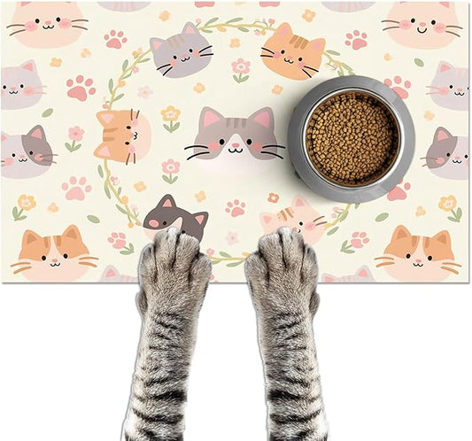 HOMETITUTE Cat Feedings Mats 20x12 inch Beige Cat Print Pet Bowl Placemat Non by HOMETITUTE