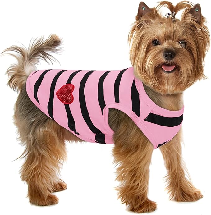 Pet Dog Striped T-Shirt Dogs Cats Cotton Vest Spring Summer Pet Apparel Tee by PREFERHOUSE