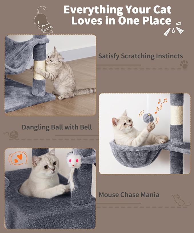 AMHANCIBLE 70 Inch Cat Tree for Large Cats, Tall Heavy Duty Kitty Playhouse - Image 7