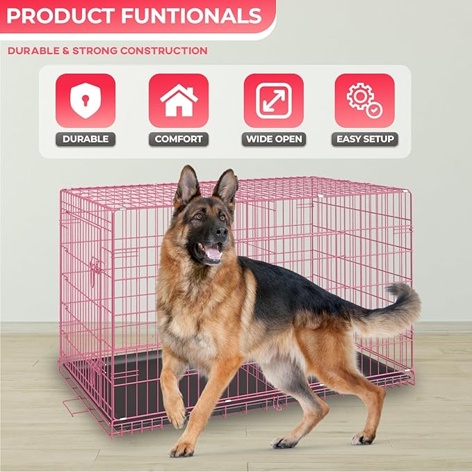 FDW Dog Crate for Large Dogs 42 Inch Folding Metal WirePet Cage Double Door - Image 2