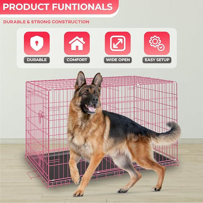 FDW Dog Crate for Large Dogs 42 Inch Folding Metal WirePet Cage Double Door - Image 2