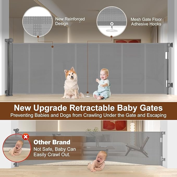 Miumoon 100 inch Retractable Baby Gates 34 inch Tall, Retractable Gate - Image 2