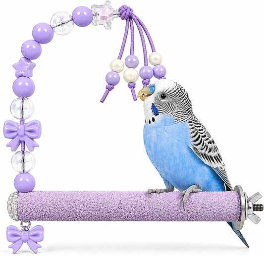 Bird Parrot Perch with Beads and Bow Chew Toy, Cage Platform Toy and Exercise by Unknown