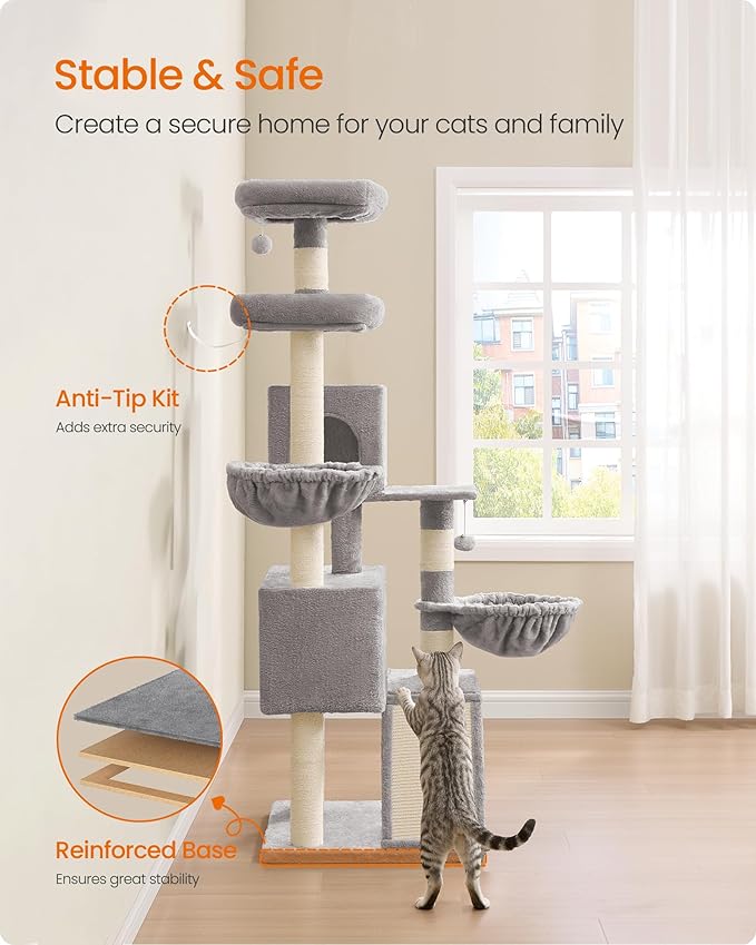 Feandrea Cat Tree, 68.5-Inch Tall Cat Tower, Scratching Posts, Double Caves - Image 6