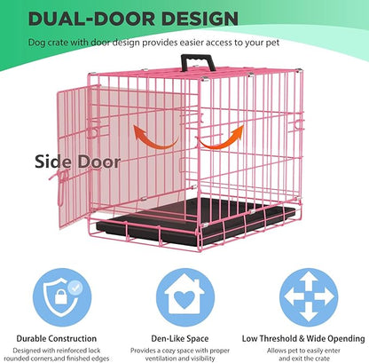 BestPet | Dog Crate | 18" | Pink | Foldable Metal Kennel - Image 3