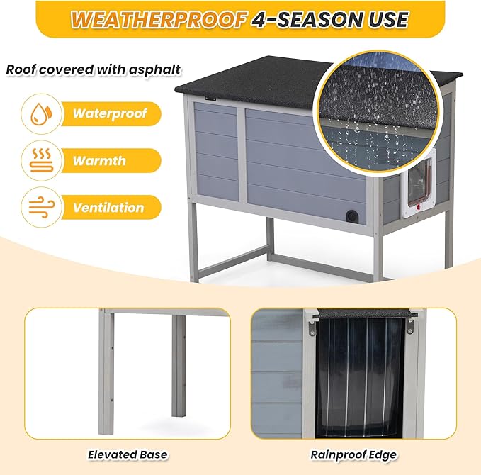Insulated Outdoor Cat House Weatherproof Elevated Feral Cat Shelter Summer Cool - Image 4
