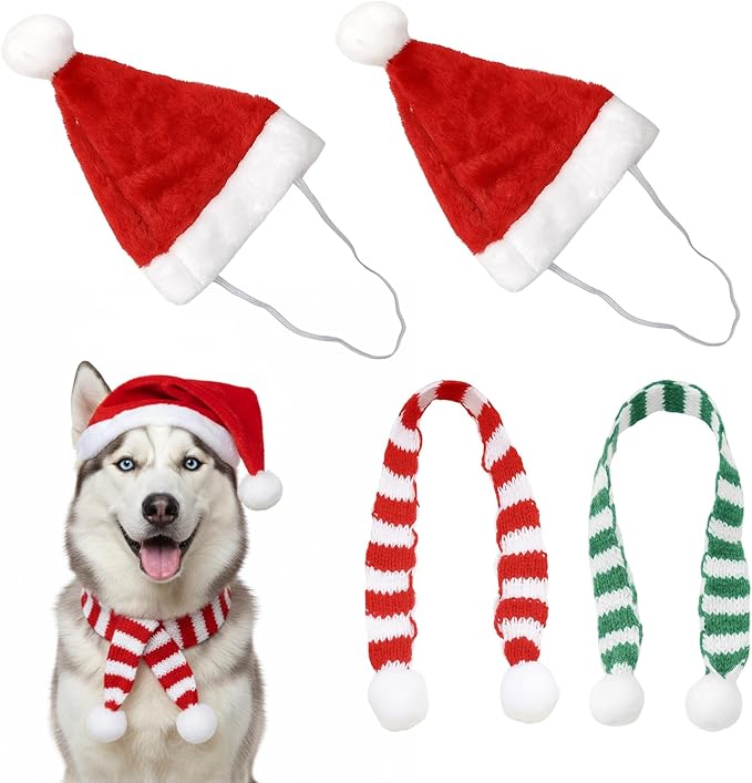 4-Piece Dog Christmas Hat, Dog Santa Hat, Festive Pet Accessories, Holiday by Unknown