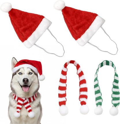 4-Piece Dog Christmas Hat, Dog Santa Hat, Festive Pet Accessories, Holiday by Unknown