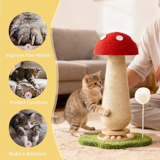 Mushroom Cat Scratcher Tower, Interactive Ball Track Spring Ball Cat Scratching - Image 2