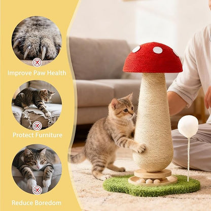 Mushroom Cat Scratcher Tower, Interactive Ball Track Spring Ball Cat Scratching - Image 2