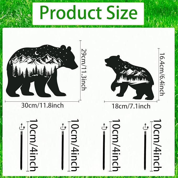 Rngmsi Black Bear Metal Garden Stakes Decor, Bear Gifts - Image 2