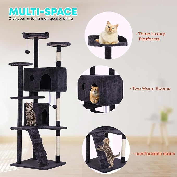 FDW | 70" Cat Tree Tower | Ashy | Multi-Level Indoor Activity Center - Image 5