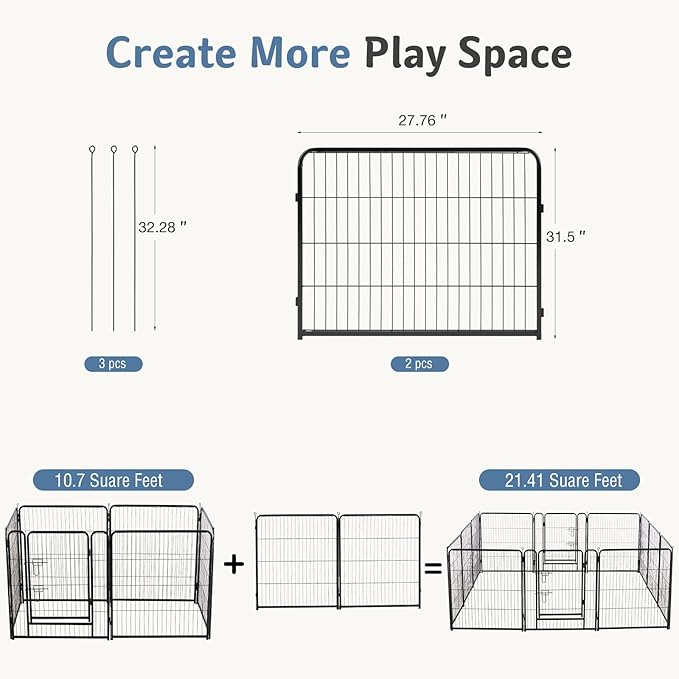 DUMOS Dog Playpen Indoor, Metal 32 Inch 2 Panels Foldable Pet Fence - Image 5