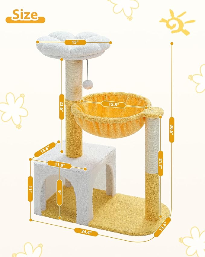 MUTTROS Cute Cat Tree with Flower Top Bed - Image 8