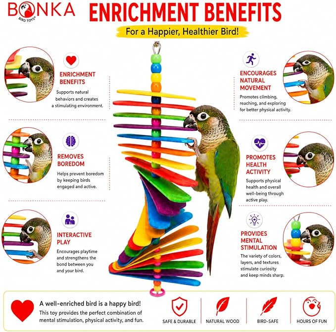 Bonka Bird Toys 867 Big Stick 9.5" Colored Wooden Plastic Spinning Chew Toy - Image 3