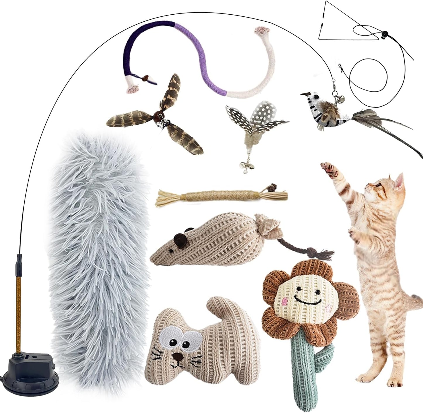 7-in-1 Interactive Cat Toys for Indoor Cats with Washable Adhesive Suction Cup, Hanging Cat Toys, Silvervine Stick and Sisal Chew Rope Catnip Teething Toy for Bored Kitten