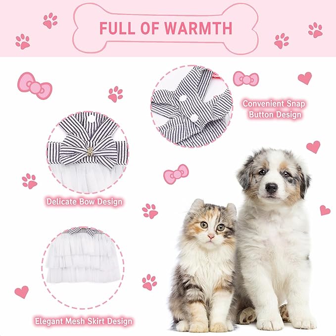 Dog Dresses, Fashion Pet Dog Clothes, Striped Mesh Puppy Dogs Princess Dresses - Image 3
