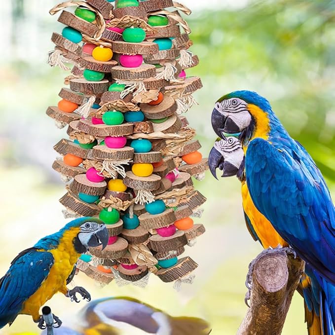 Extra Large Bird Parrot Toys- 19.7 inch Multicolored Natural Wooden Block - Image 11