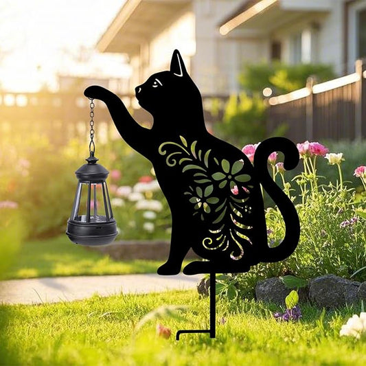 Bshine Cat Solar Light Outdoor Garden Decoration, Waterproof Metal Stake Black by Bshine