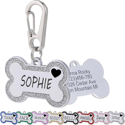 Personalized Dog Tags for Pets Deep Engraved Text and Cute Heart Icons by Aimeng