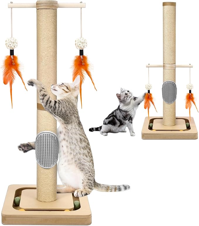 27” Small Cat Tree with 3-Tier Ball Track & Jute Scratching Post, Space-Saving by Giliglue