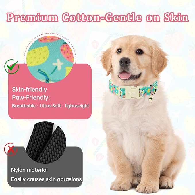Cute Summer Dog Collar with Strawberry Lemon Pattern, Soft Cotton Girl Dog - Image 3