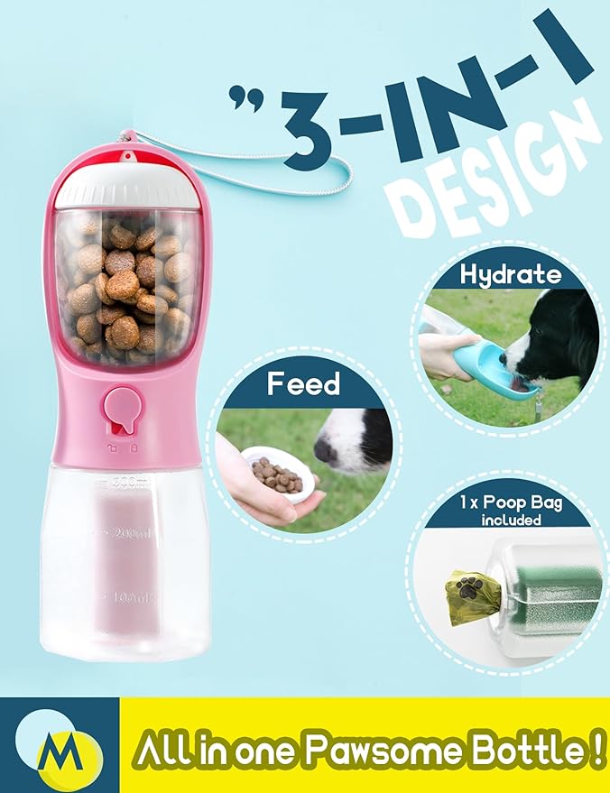 Portable Water Bottle for Small Dogs, 3 in 1 Animal Pet Travel Bowl Dispenser - Image 2