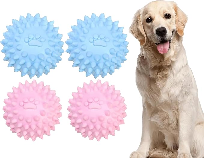 4Pcs Colorful Dogs Toy Spiky TPR Ball No Squeak Chew Toy Long Lasting by Unknown