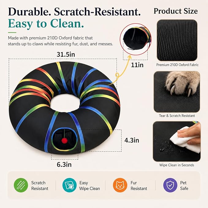 Cat Tunnel Toy with Plush Ball & Cat Wand Feather Toys-Portable Tattaff - Image 5