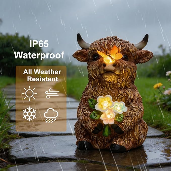 Solar Highland Cow Outdoor Statue, Garden Sculpture - Image 4