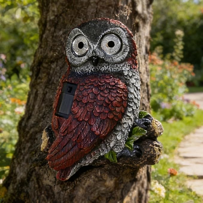 Sheaifun Owl Garden Statue Owl Solar Lights Outdoor Garden Resin Yard Outdoor - Image 8