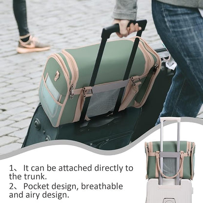Luxury Mint Green PU Leather Pet Carrier Bag, Airline Compliant Portable Travel - Image 5