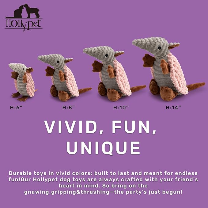 Hollypet Plush Dog Squeaky Toy Stuffed Armadillo Animal Pet Puppy Chew Toys - Image 2
