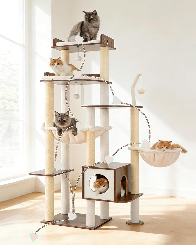 Heybly Cat Tree, 70.5 Inch Wood Tall Cat Tower - Image 7