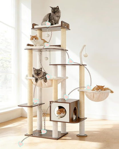 Heybly Cat Tree, 70.5 Inch Wood Tall Cat Tower - Image 7