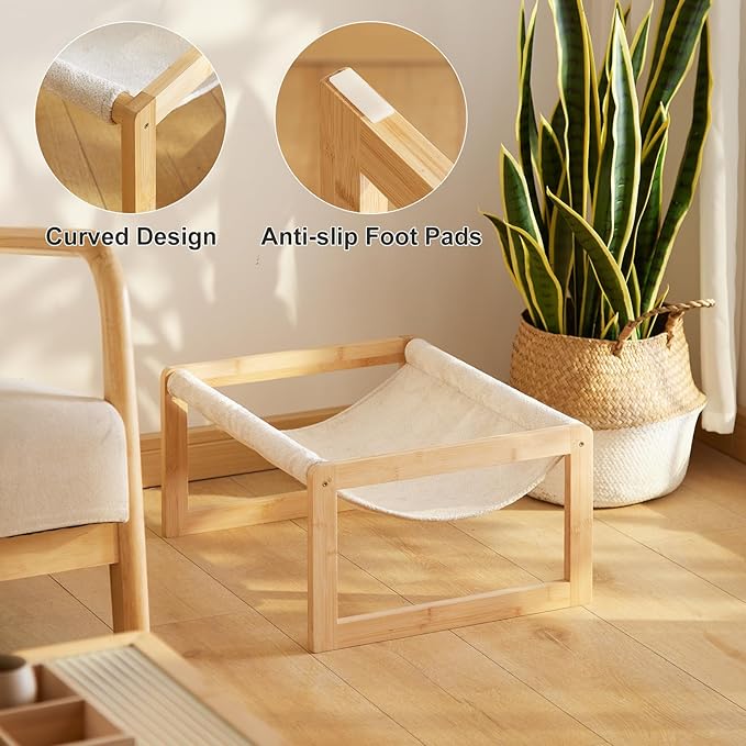 kiplant Large Cat Hammock Bed, Bamboo Wood Elevated Pet Hammock - Image 8